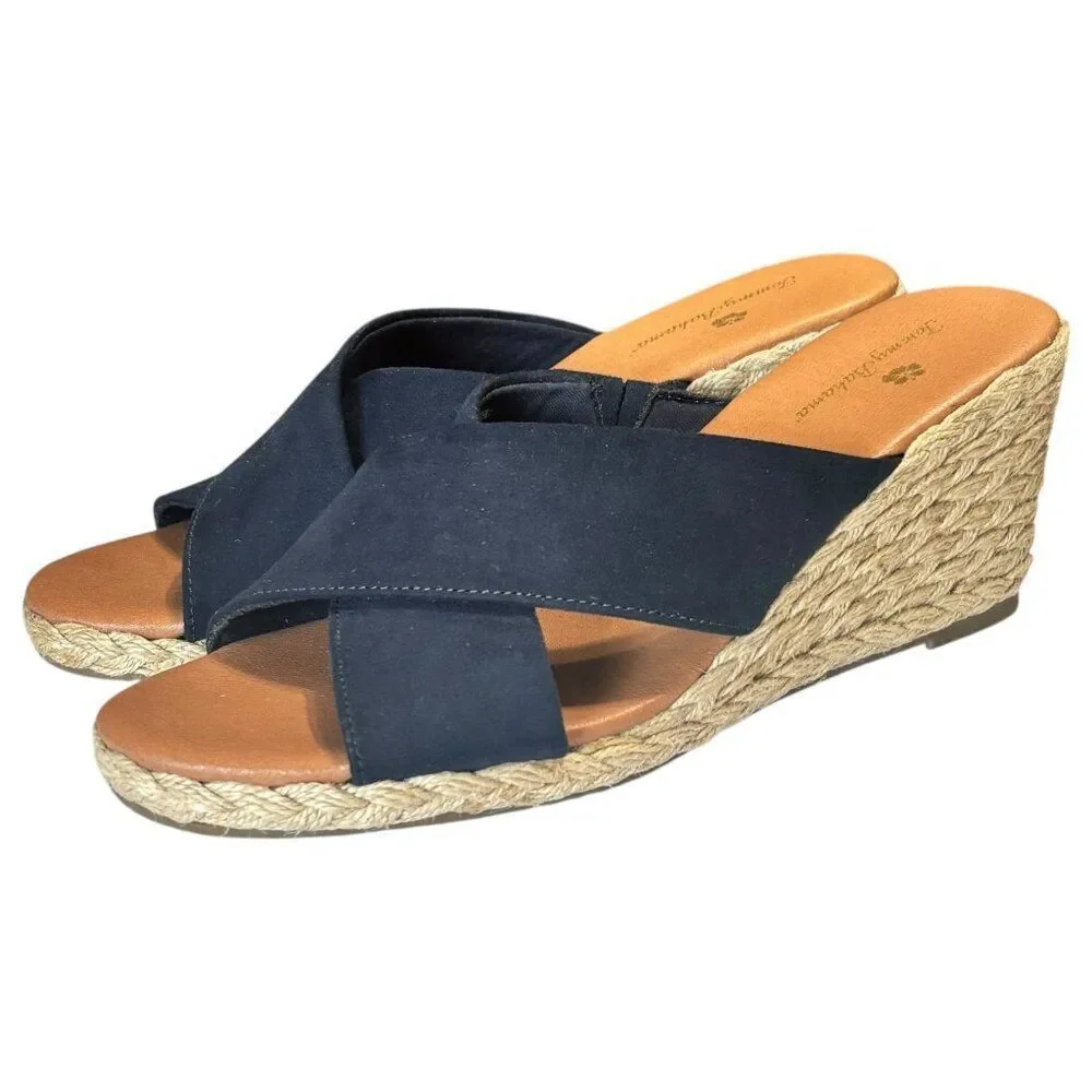 Tommy Bahama Stacey Espadrille Wedge Sandals 8.5 Slide Navy Criss-Cross Strap